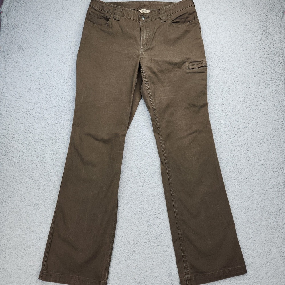 Duluth Trading Co Pants Womens 12 Tall Brown Twill Cargo Straight Leg Stretch